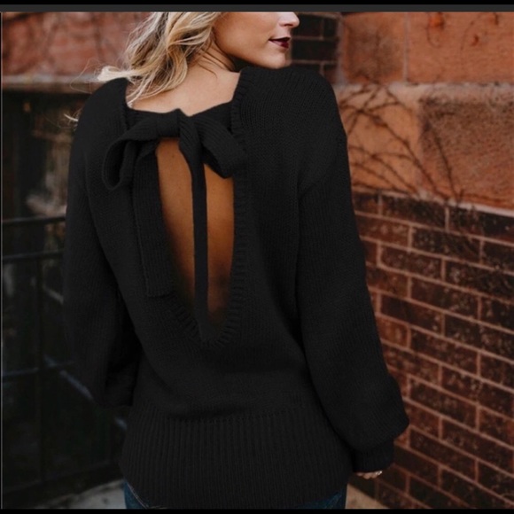Sweaters - Sexy Black Open Back Knit Sweater